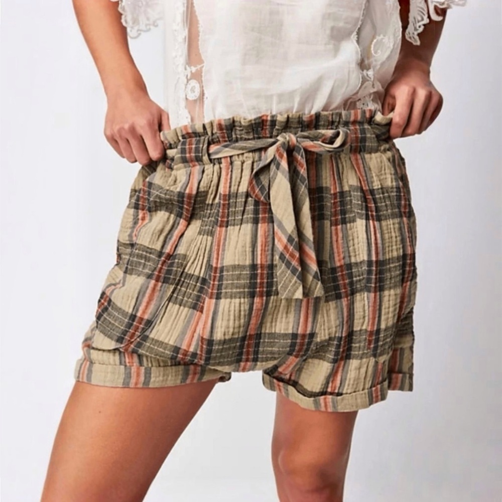 Free People Las Palmas Sailor Shorts Plaid Pattern Harem Style Women’s XS - Picture 2 of 7